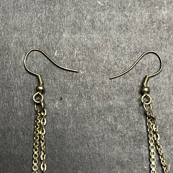 Embroidered Beaded Dangle Earrings Blue Gold Tone Long Statement Southwestern - Picture 7 of 8